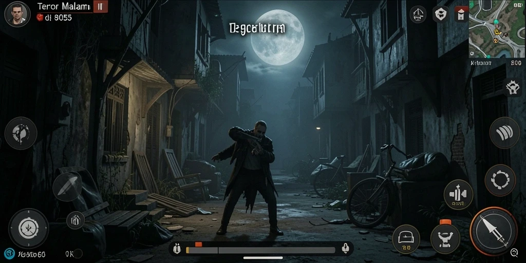 Screenshot menampilkan suasana menyeramkan dalam gameplay 8055.