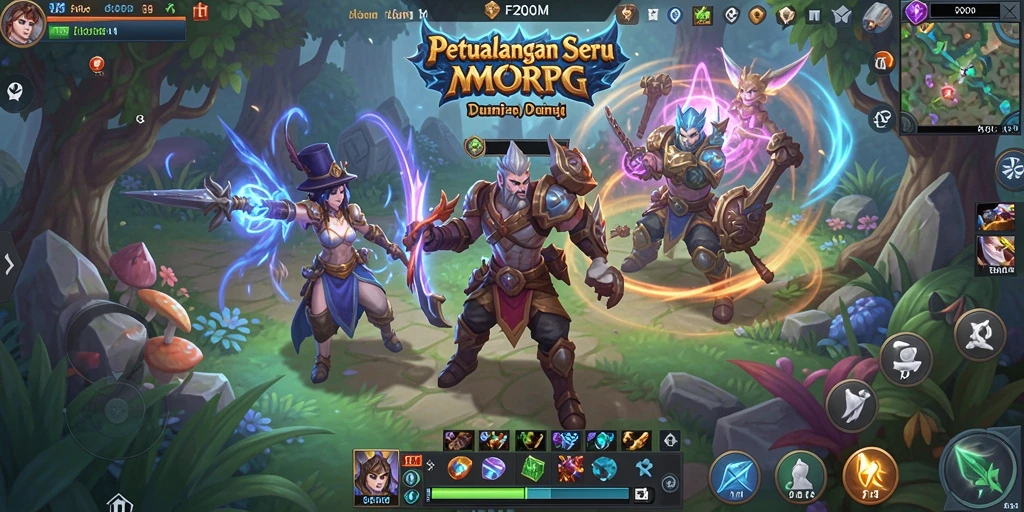 Tampilan gameplay seru dalam F200M dengan aksi MMORPG yang mendebarkan.